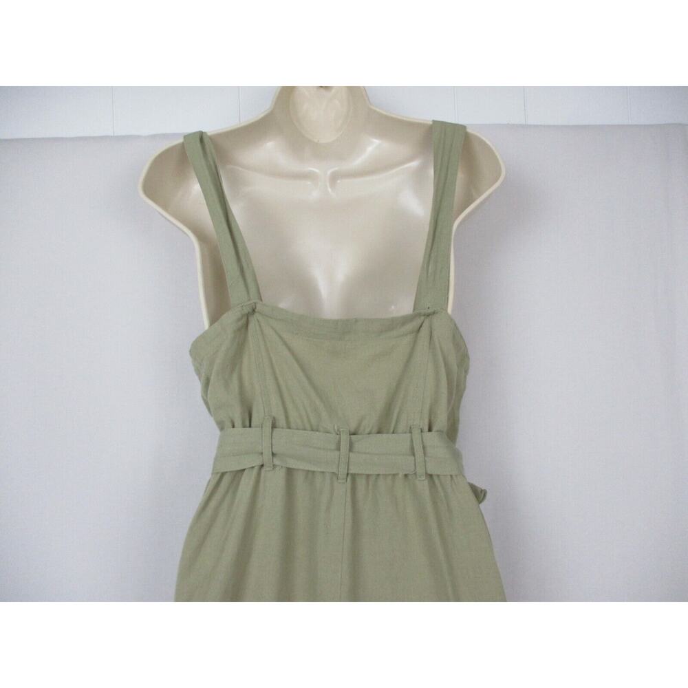 Japna Jumpsuit Women Medium Tan Linen Blend Wide Leg Crop Strappy Pockets Retro - Picture 4 of 12